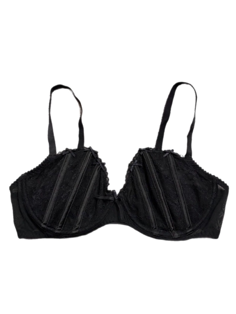 Y2K British Vintage Ann Summers Y2K Lace Boned Unlined Bra (Black) Size 38C/36D